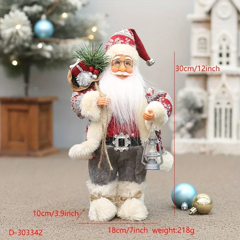 12 inches 30cm Exquisite Santa Claus Figurine - Wearing Long Fluffy Snow Boots, High-Grade Holiday Decoration, New Year Home Business Super Set Prop with Festive Design and Vibrant Colors