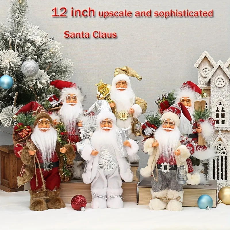 12 inches 30cm Exquisite Santa Claus Figurine - Wearing Long Fluffy Snow Boots, High-Grade Holiday Decoration, New Year Home Business Super Set Prop with Festive Design and Vibrant Colors