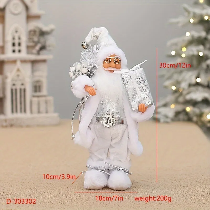 12 inches 30cm Exquisite Santa Claus Figurine - Wearing Long Fluffy Snow Boots, High-Grade Holiday Decoration, New Year Home Business Super Set Prop with Festive Design and Vibrant Colors