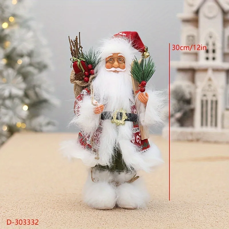 12 inches 30cm Exquisite Santa Claus Figurine - Wearing Long Fluffy Snow Boots, High-Grade Holiday Decoration, New Year Home Business Super Set Prop with Festive Design and Vibrant Colors