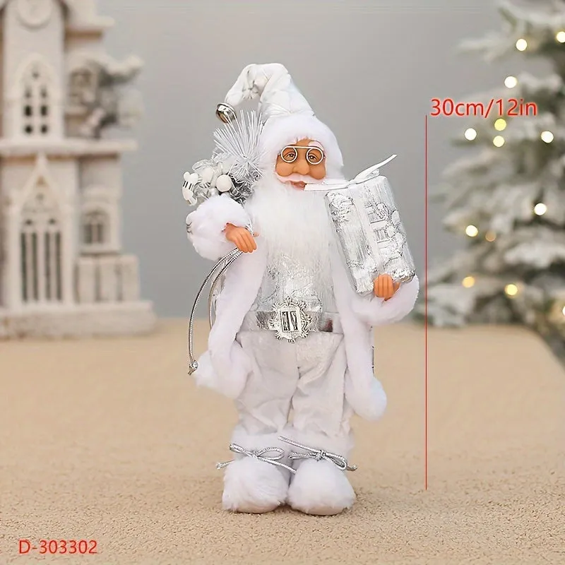 12 inches 30cm Exquisite Santa Claus Figurine - Wearing Long Fluffy Snow Boots, High-Grade Holiday Decoration, New Year Home Business Super Set Prop with Festive Design and Vibrant Colors