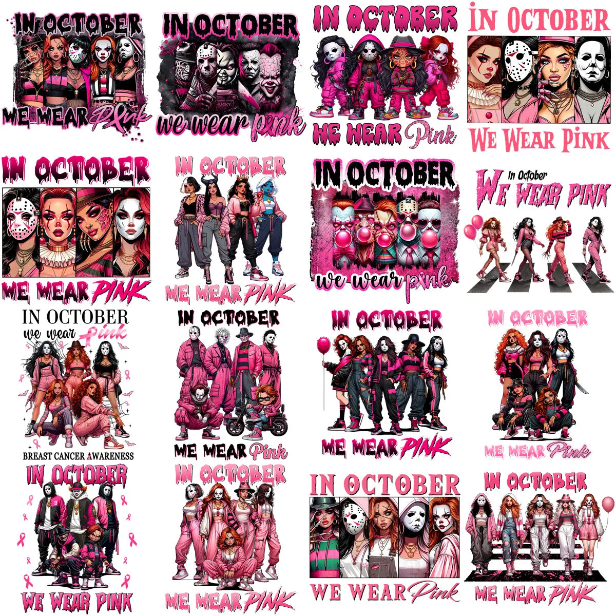 15 Halloween Pink October Horror Designs Bundle PNG