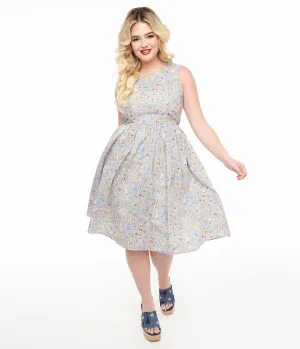 1950s Ice Blue Wonderland Print Fit & Flare Dress