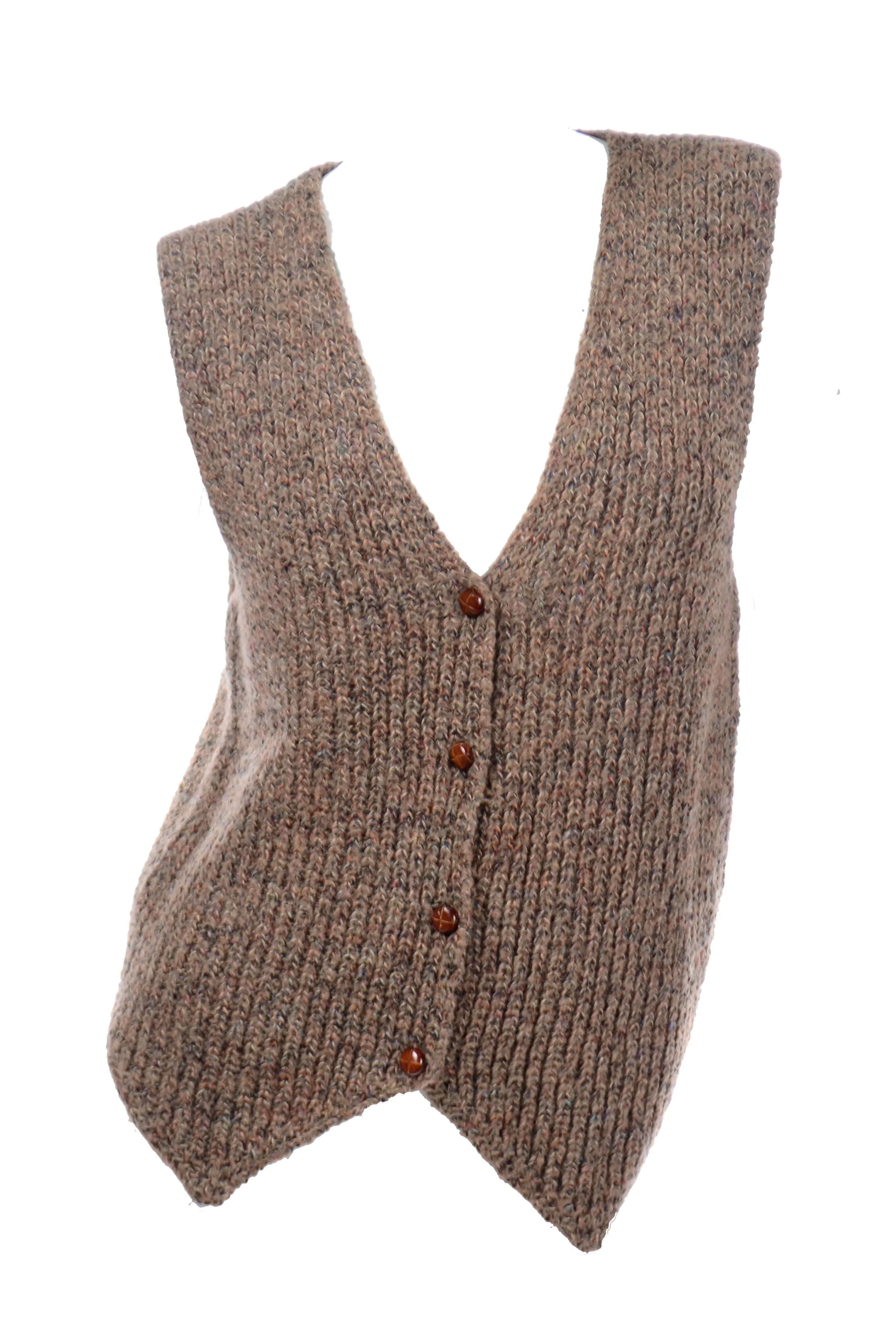 1970's Anne Klein Brown Mohair Blend Pointed Hem Sweater Vest