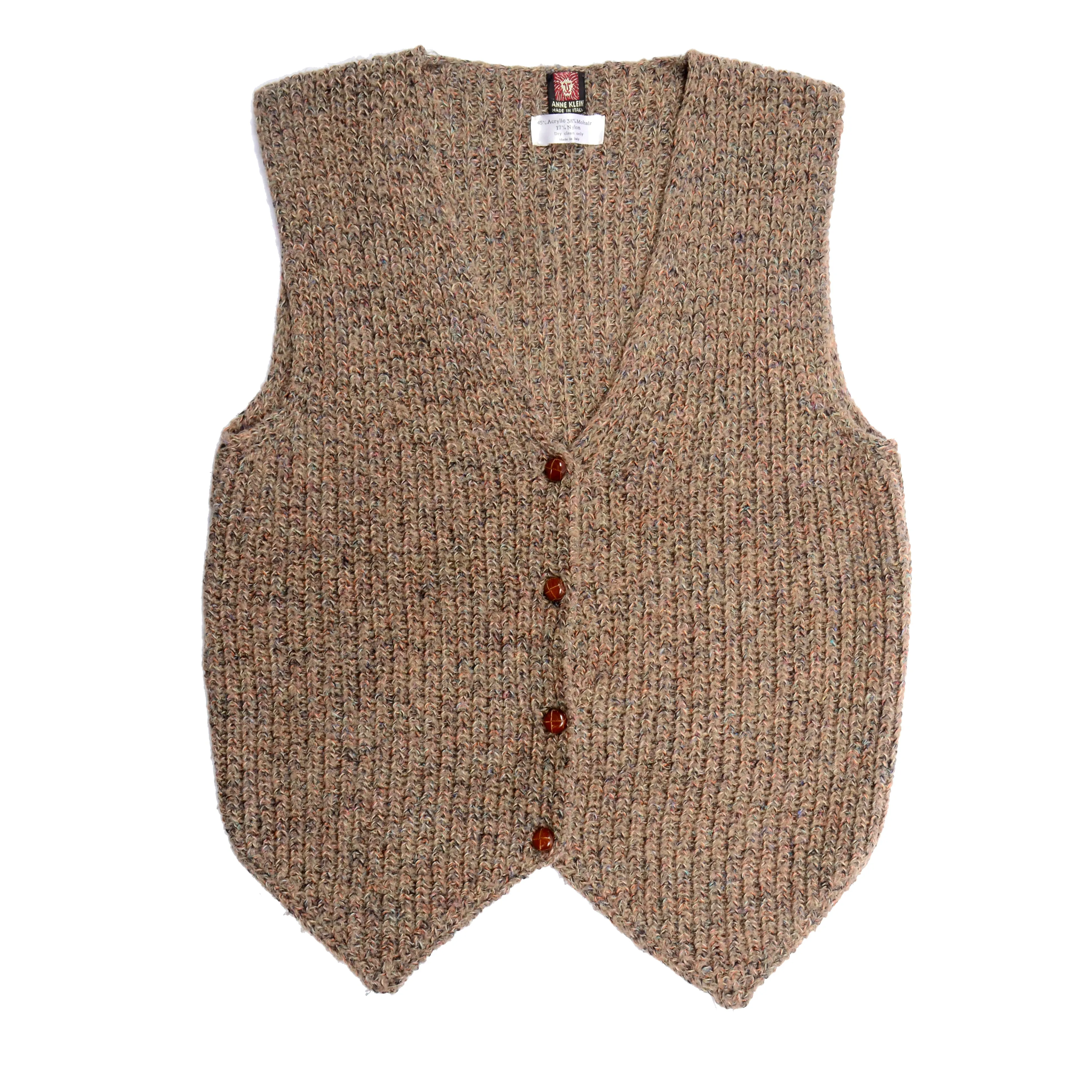 1970's Anne Klein Brown Mohair Blend Pointed Hem Sweater Vest