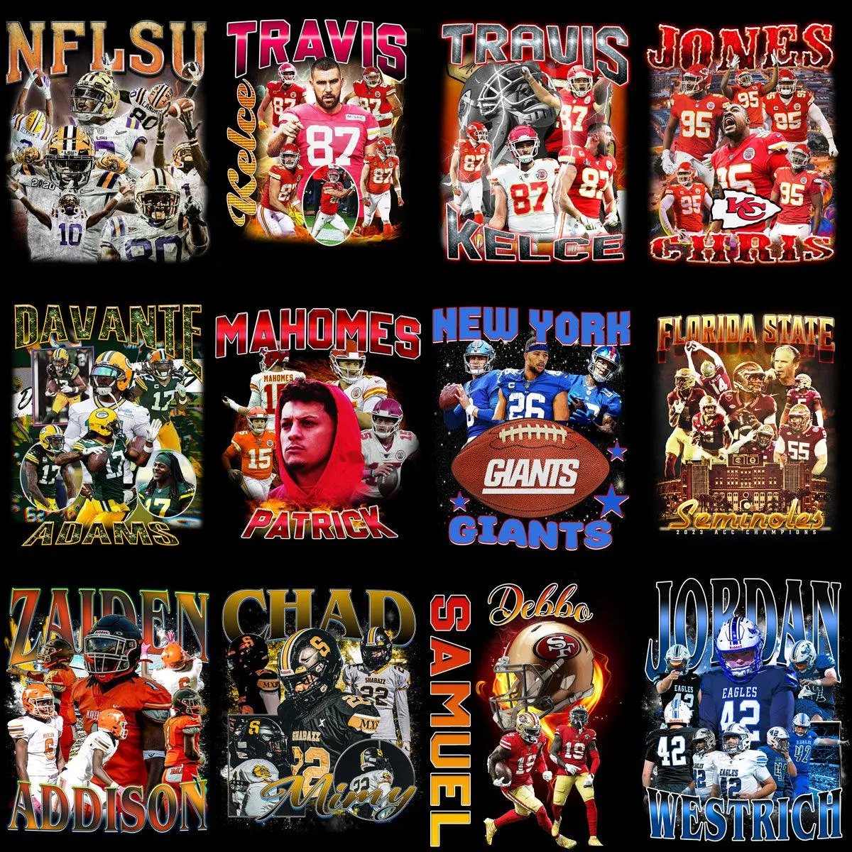 39 Football Players & Teams Bootleg Designs Bundle PNG