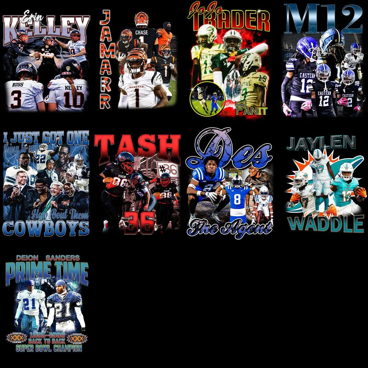 39 Football Players & Teams Bootleg Designs Bundle PNG