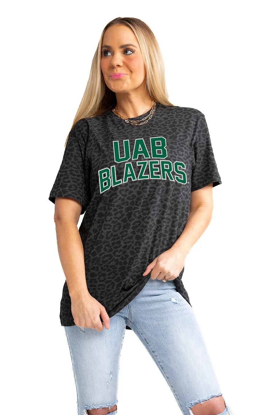 ALABAMA AT BIRMINGHAM BLAZERS "FAN FAVORITE" LEOPARD STANDARD FIT CREW NECK TEE