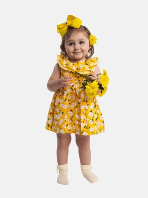 Baby Girl Marbella Printed Floral Summer Dress-Yellow