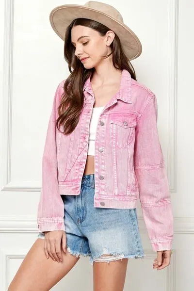 Barnett Veveret Button Up Cropped Denim Jacket