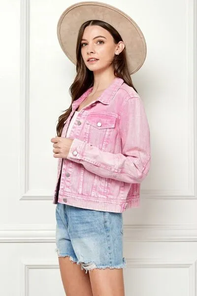 Barnett Veveret Button Up Cropped Denim Jacket