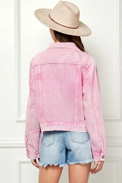 Barnett Veveret Button Up Cropped Denim Jacket