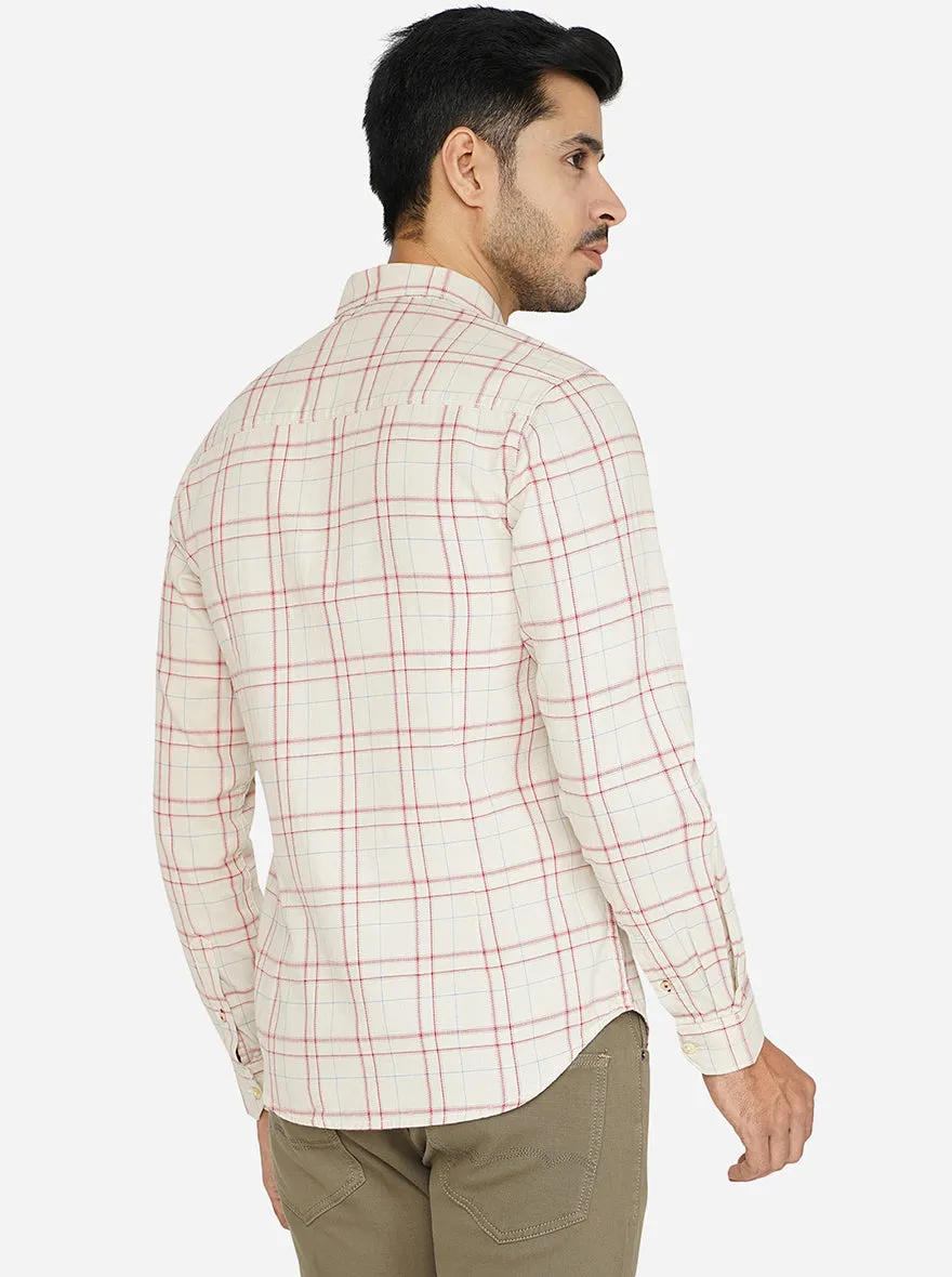 Beige Checked Slim Fit Semi Casual Shirt | Greenfibre