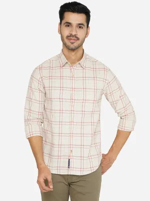 Beige Checked Slim Fit Semi Casual Shirt | Greenfibre