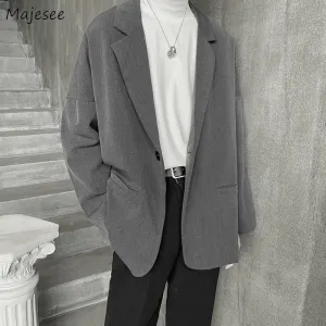 Blazers Men Spring Single Button Loose Pockets All-match Trendy Casual Korean Style Retro Mens Suits Ulzzang Chic Tops Harajuku