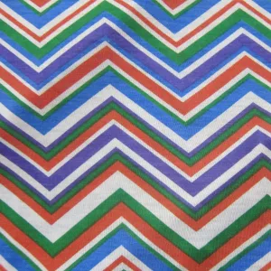 Blue, Green and Orange Chevron on Cotton/Poly Jersey Fabric