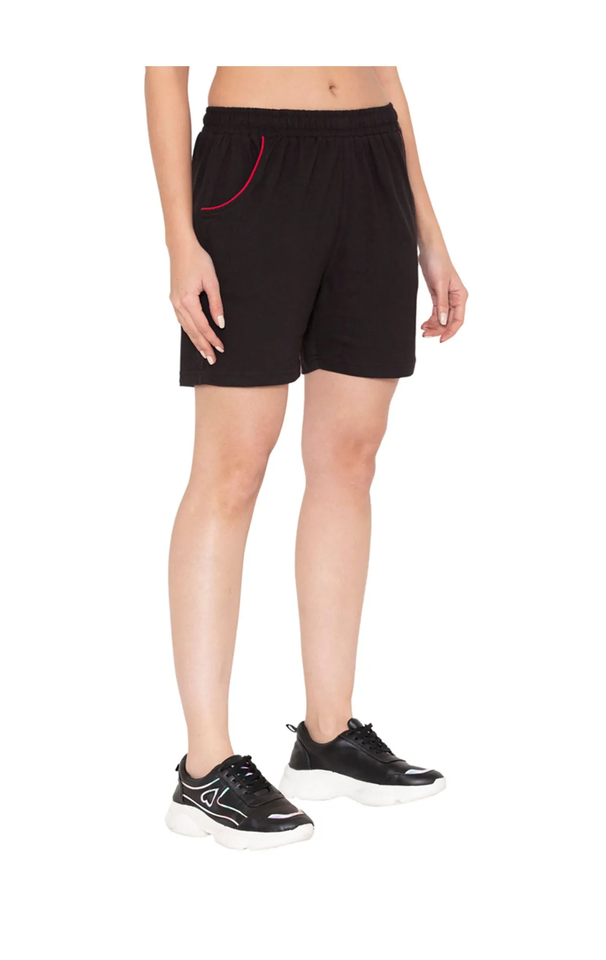 Bodyactive Women Black Cotton Shorts with Pockets -SHW2-BLK/RAN