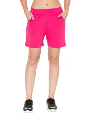 Bodyactive Women Pink Cotton Shorts with Pockets -SHW2-PNK/BLK