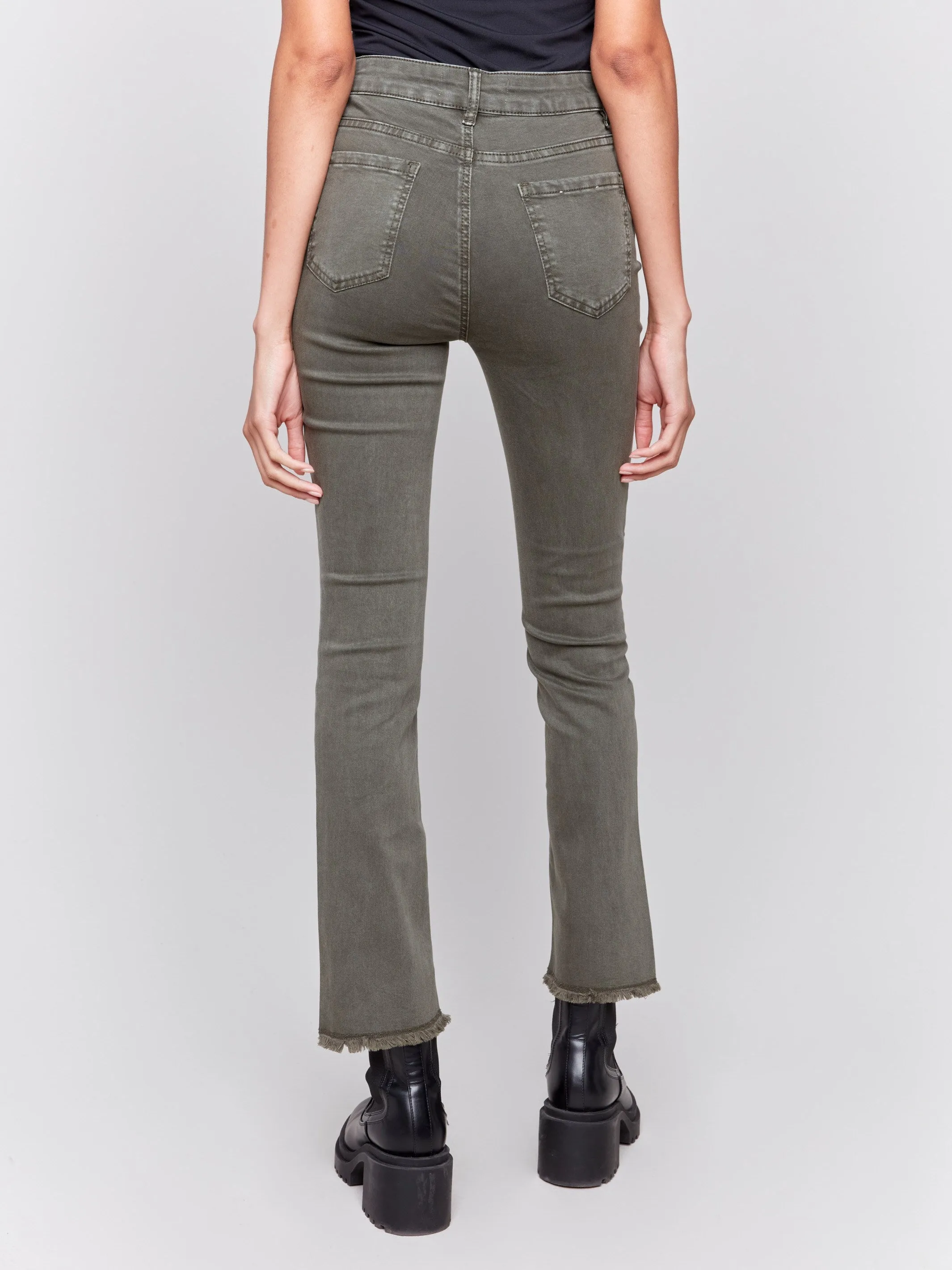 Bootcut Twill Pants with Asymmetrical Hem - Spruce