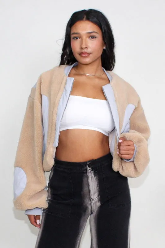 Cherish Charm Sherpa Multi-Colored Cropped Jacket