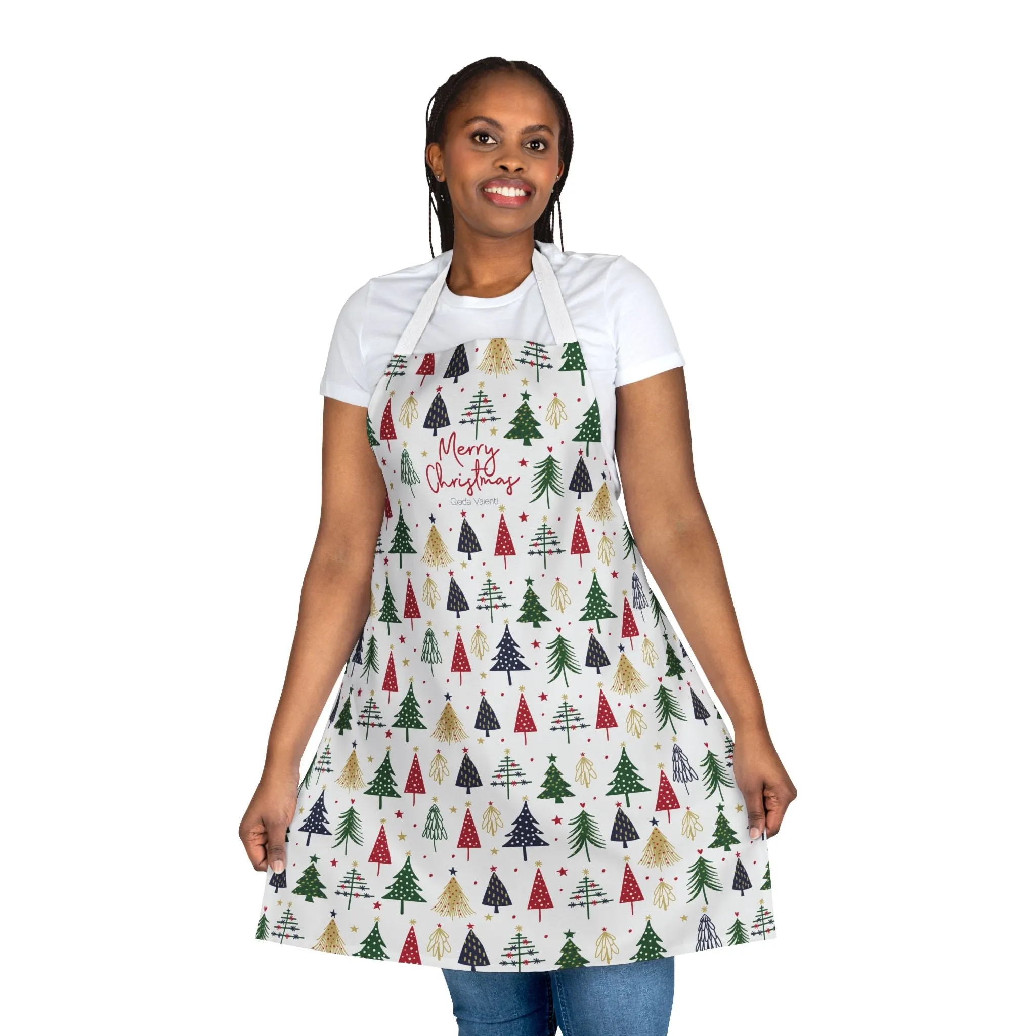 Christmas Trees Apron with Italian Design print | White | Giada Valenti | Christmas Gift