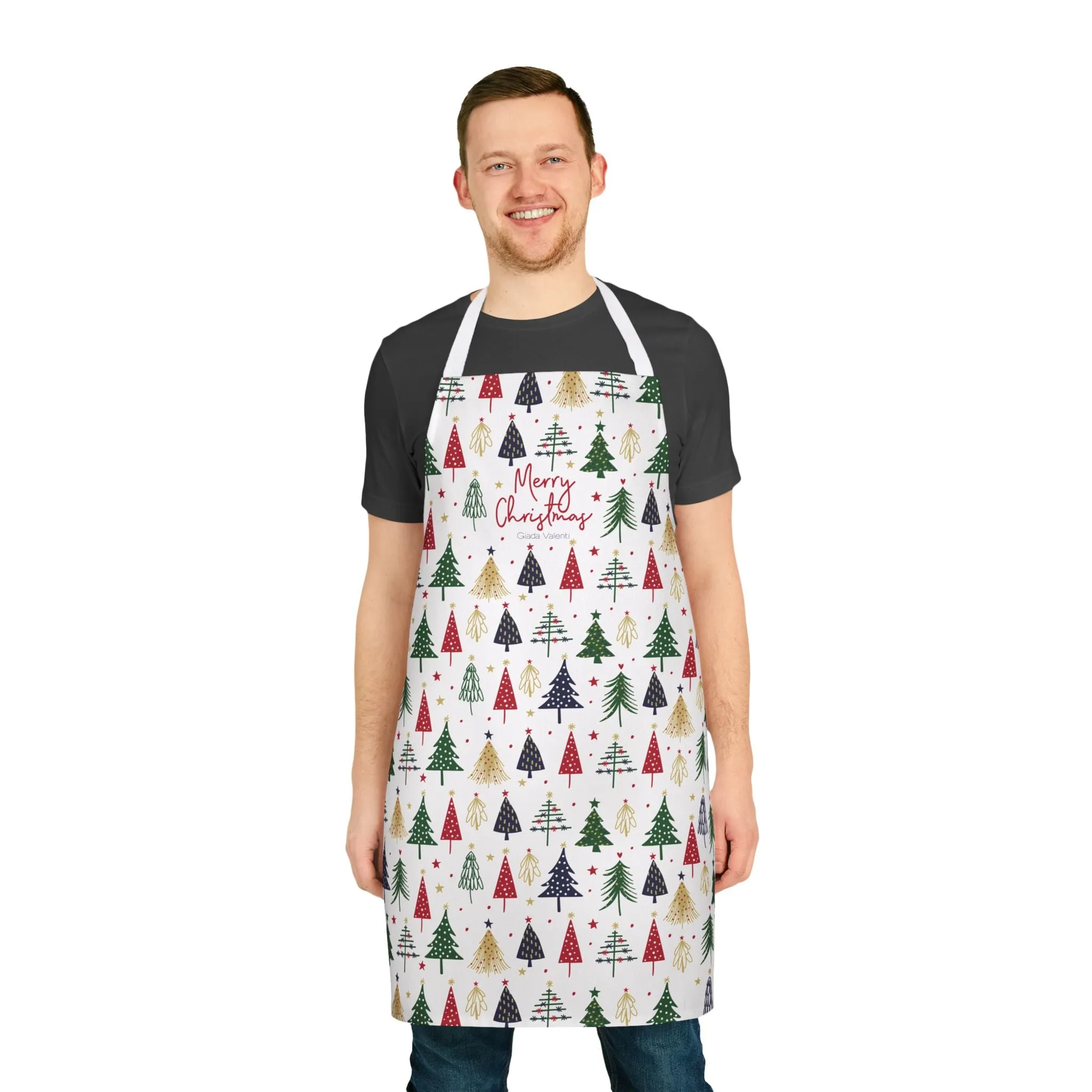 Christmas Trees Apron with Italian Design print | White | Giada Valenti | Christmas Gift