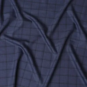 Classic Indigo Super 130's Wool Fabric - Italian Checkered Weave, 150cm Wide - D18241