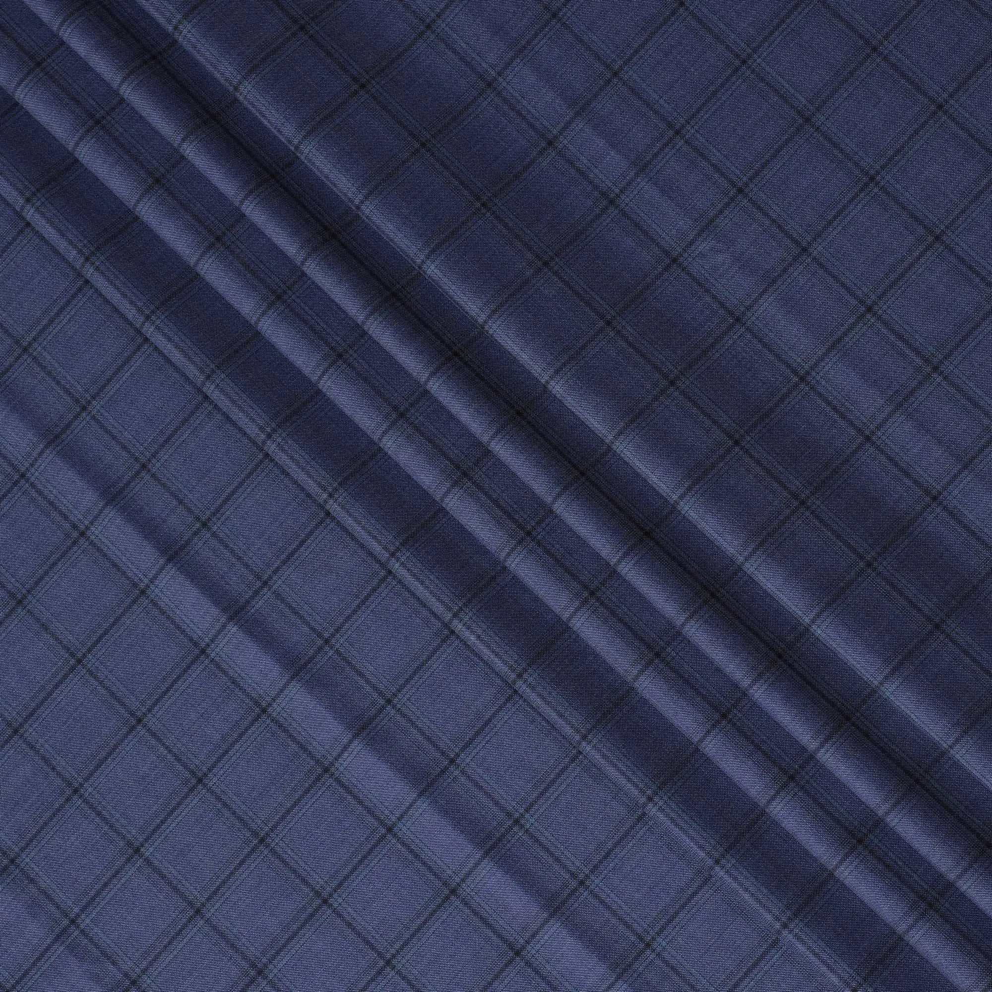 Classic Indigo Super 130's Wool Fabric - Italian Checkered Weave, 150cm Wide - D18241