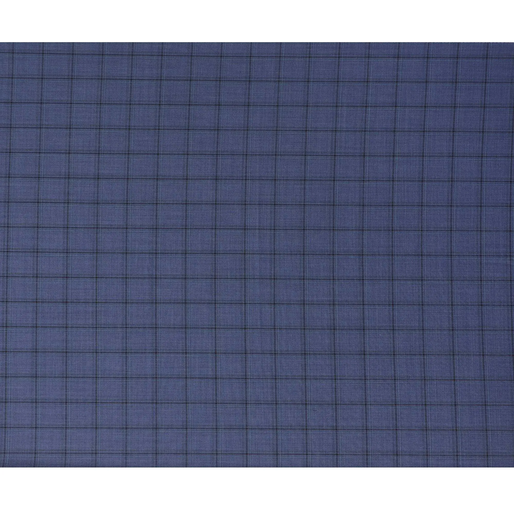 Classic Indigo Super 130's Wool Fabric - Italian Checkered Weave, 150cm Wide - D18241