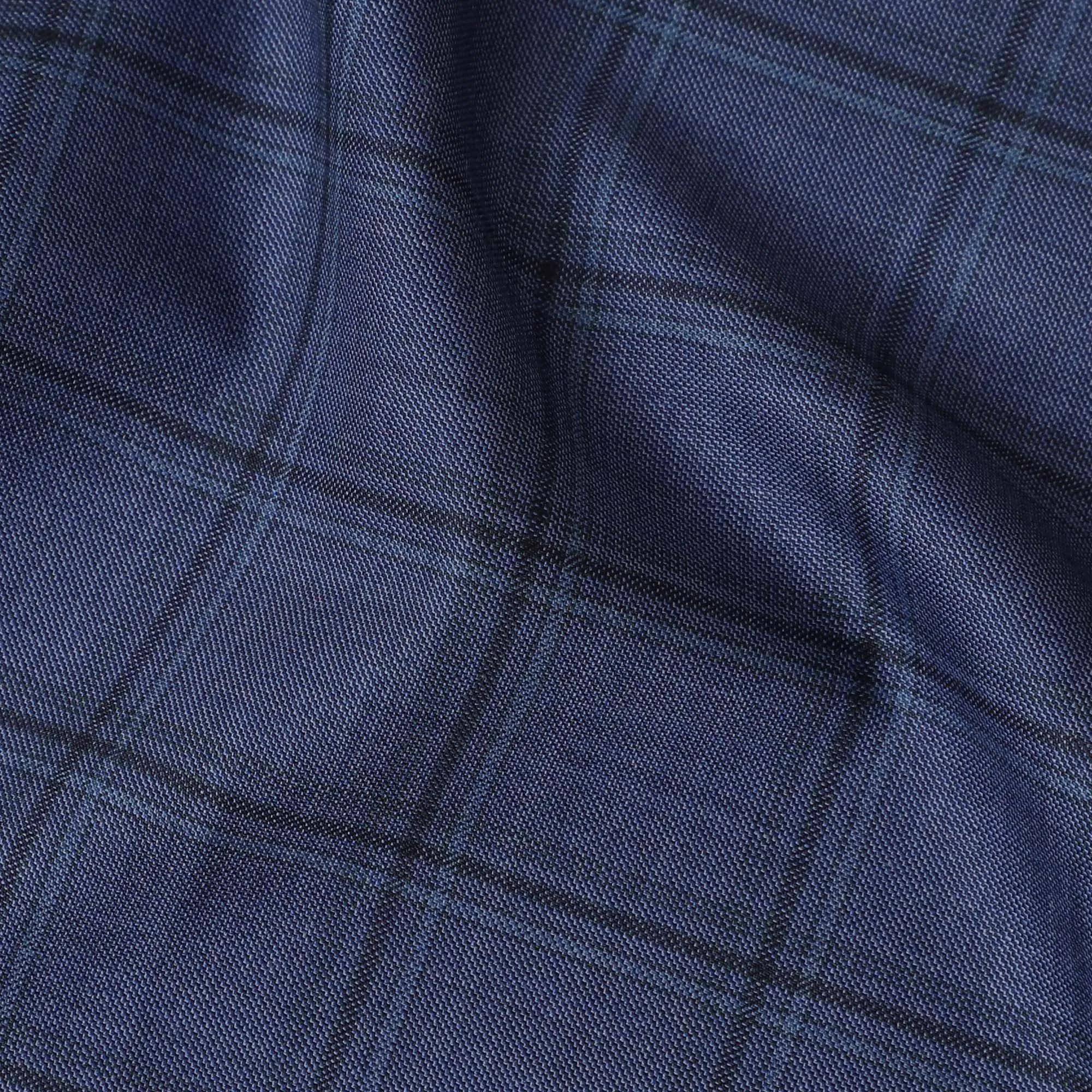 Classic Indigo Super 130's Wool Fabric - Italian Checkered Weave, 150cm Wide - D18241