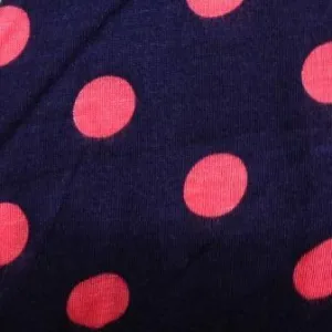 Coral Dots On Navy Cotton/Poly Jersey Fabric