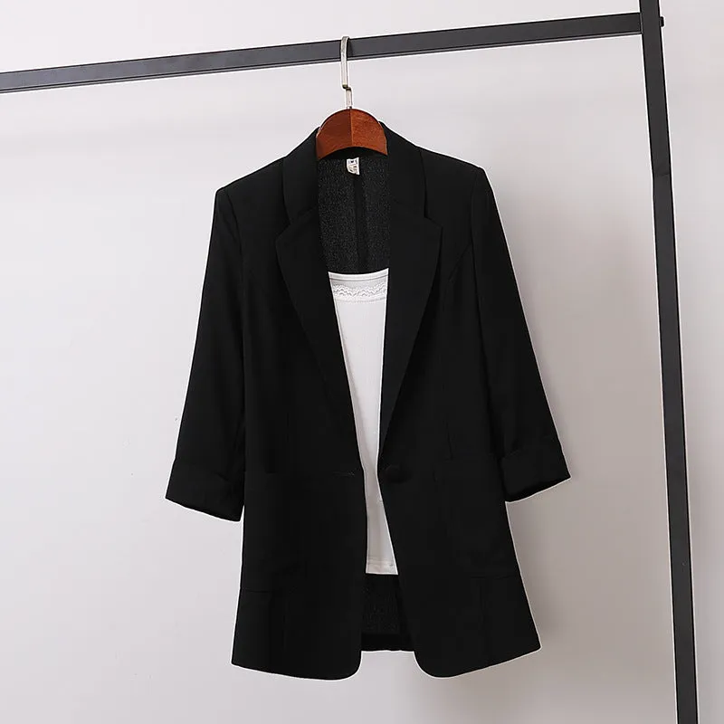 Cotton Blend Mid-Length Plus Size Blazer Loose Casual Trendy Suit Women Blazer