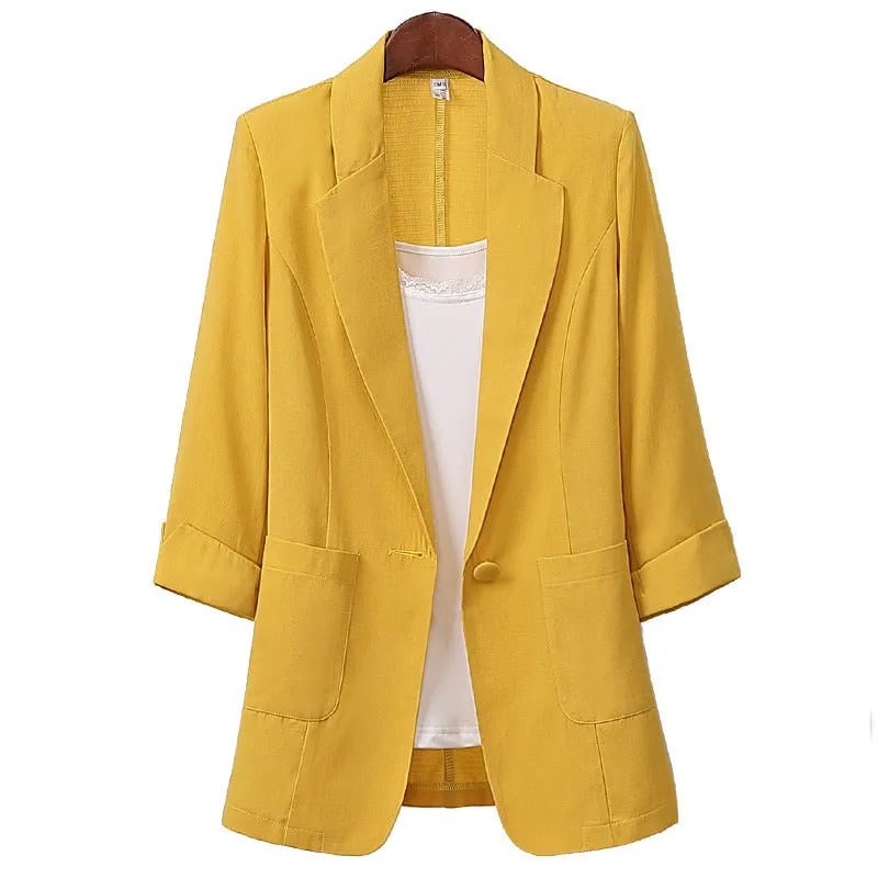 Cotton Blend Mid-Length Plus Size Blazer Loose Casual Trendy Suit Women Blazer