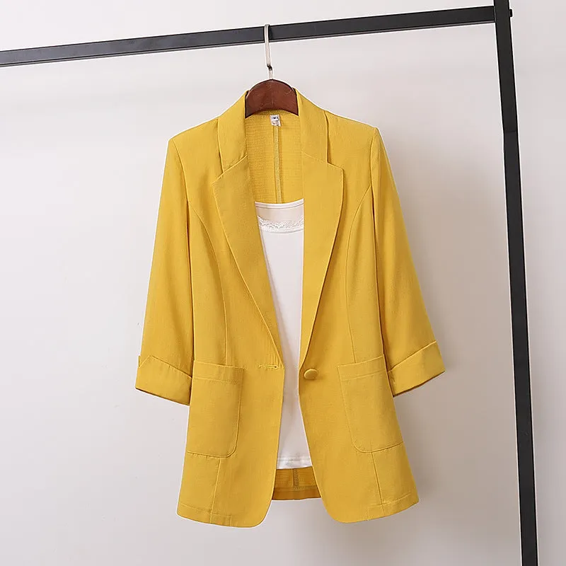 Cotton Blend Mid-Length Plus Size Blazer Loose Casual Trendy Suit Women Blazer