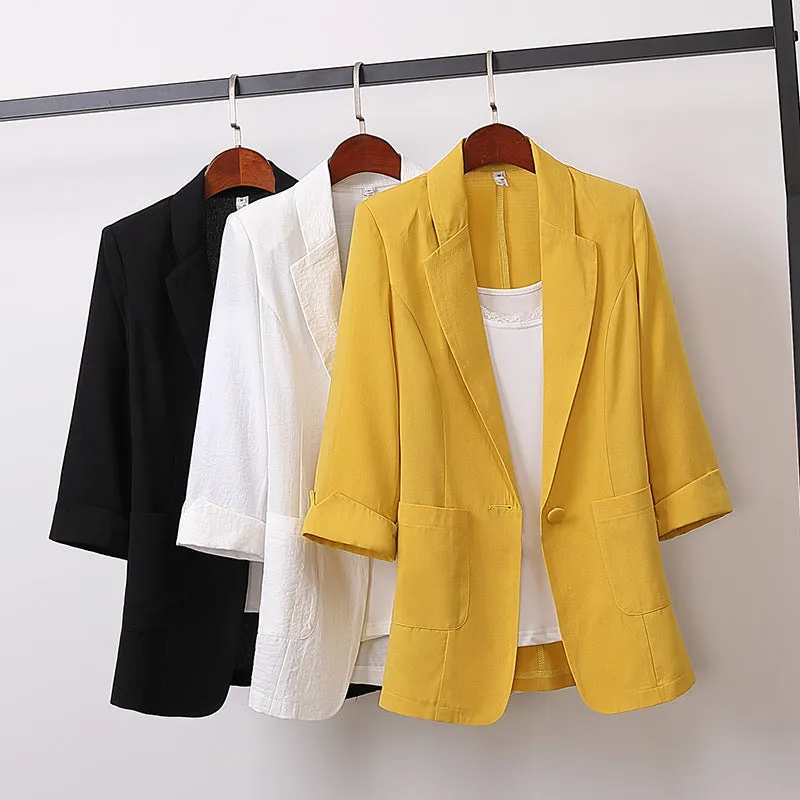 Cotton Blend Mid-Length Plus Size Blazer Loose Casual Trendy Suit Women Blazer