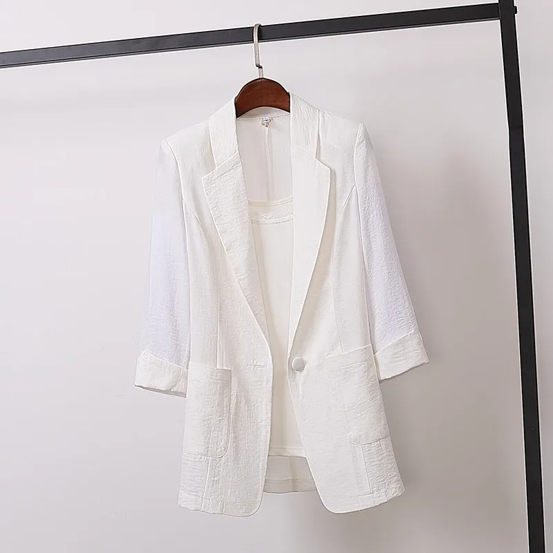 Cotton Blend Mid-Length Plus Size Blazer Loose Casual Trendy Suit Women Blazer