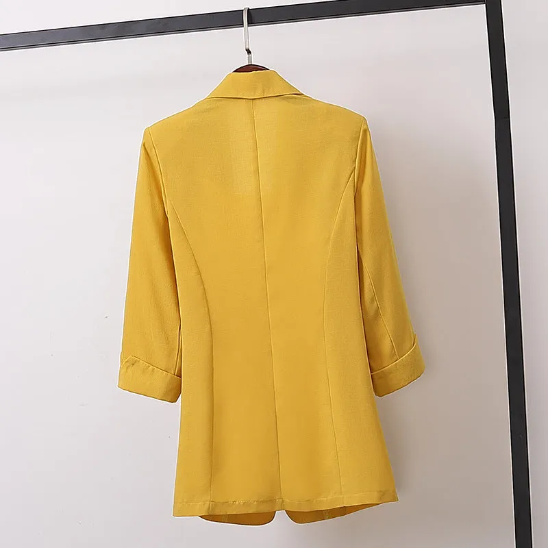 Cotton Blend Mid-Length Plus Size Blazer Loose Casual Trendy Suit Women Blazer