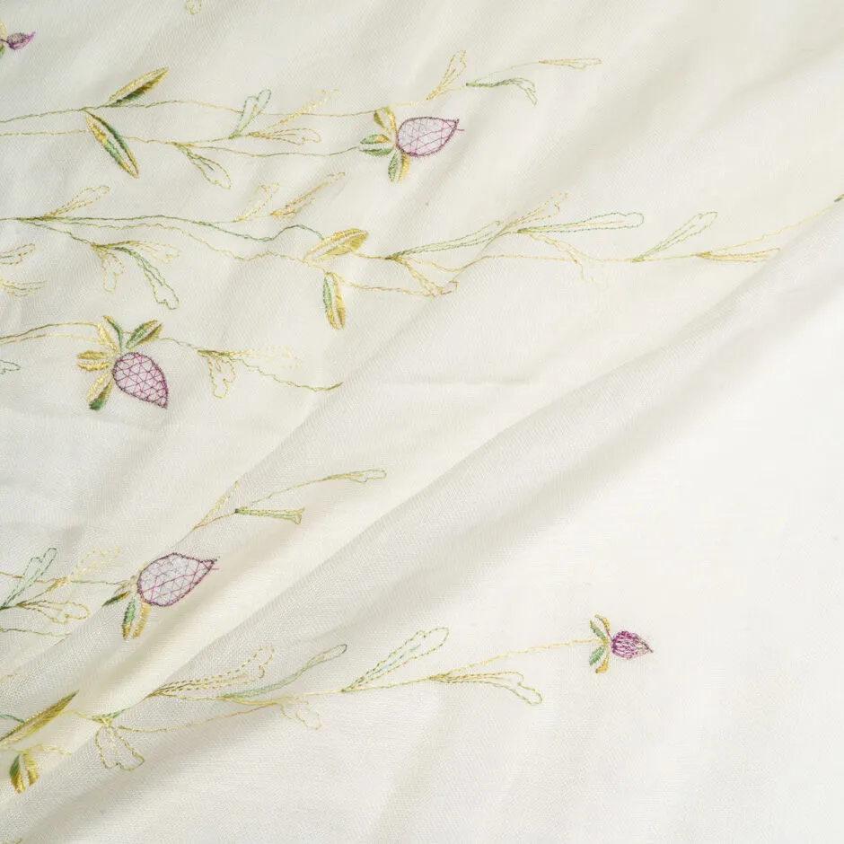 Delicate Floral Embroidered Thin Woven Linen