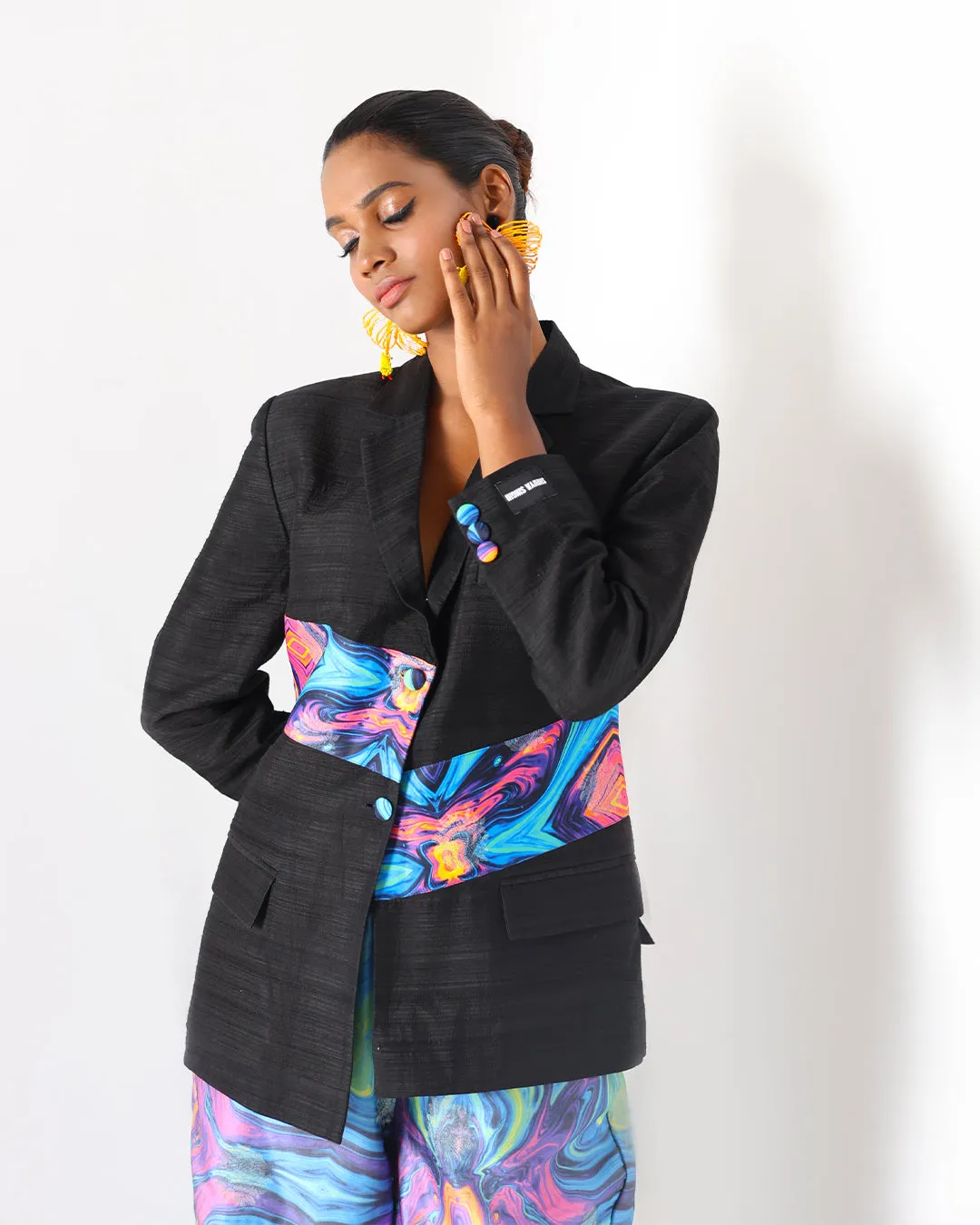 Doja Galaxy Silk Blazer With Printed Pants RTS