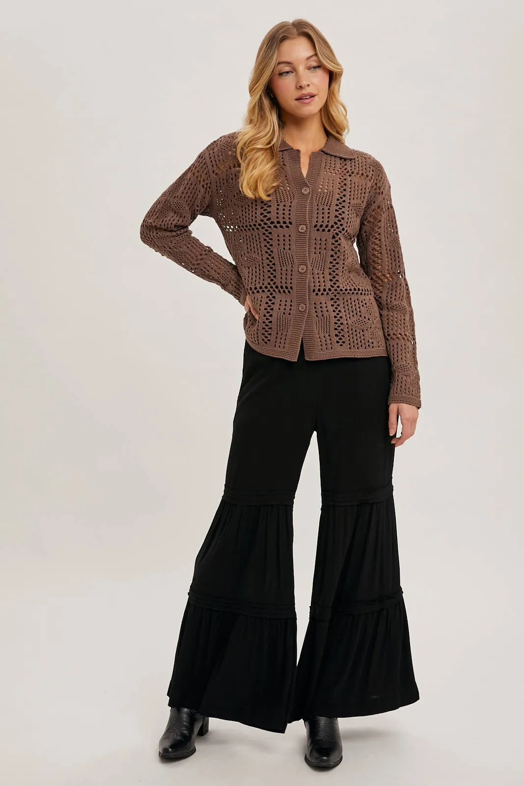 DRAWSTRING WAIST TIERED PALAZZO PANTS