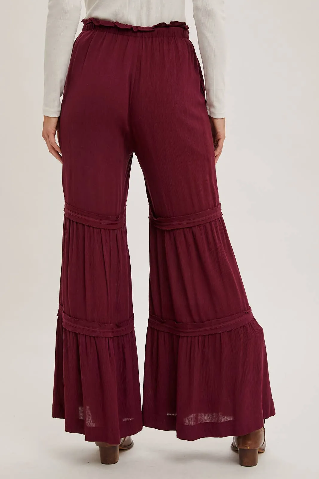 DRAWSTRING WAIST TIERED PALAZZO PANTS