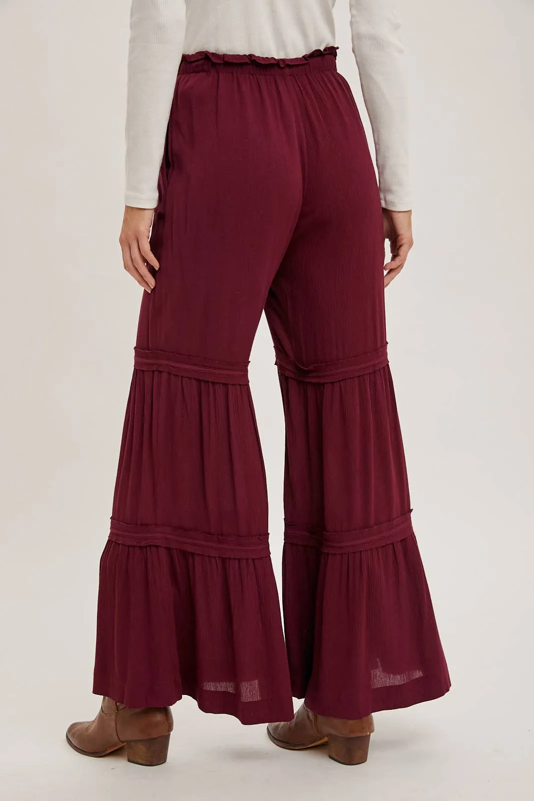 DRAWSTRING WAIST TIERED PALAZZO PANTS