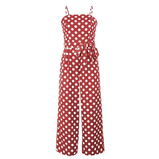 Elegant Stylish Ladies' Polka Dot Print Lace-up Jumpsuits