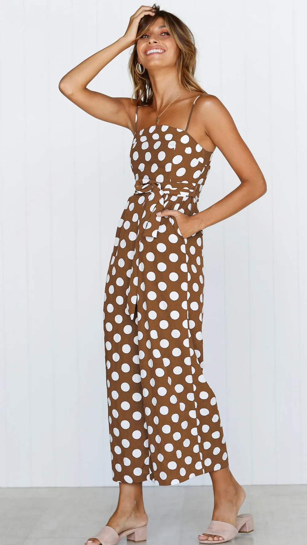 Elegant Stylish Ladies' Polka Dot Print Lace-up Jumpsuits