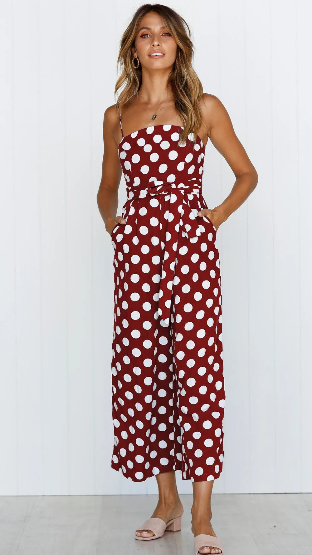 Elegant Stylish Ladies' Polka Dot Print Lace-up Jumpsuits