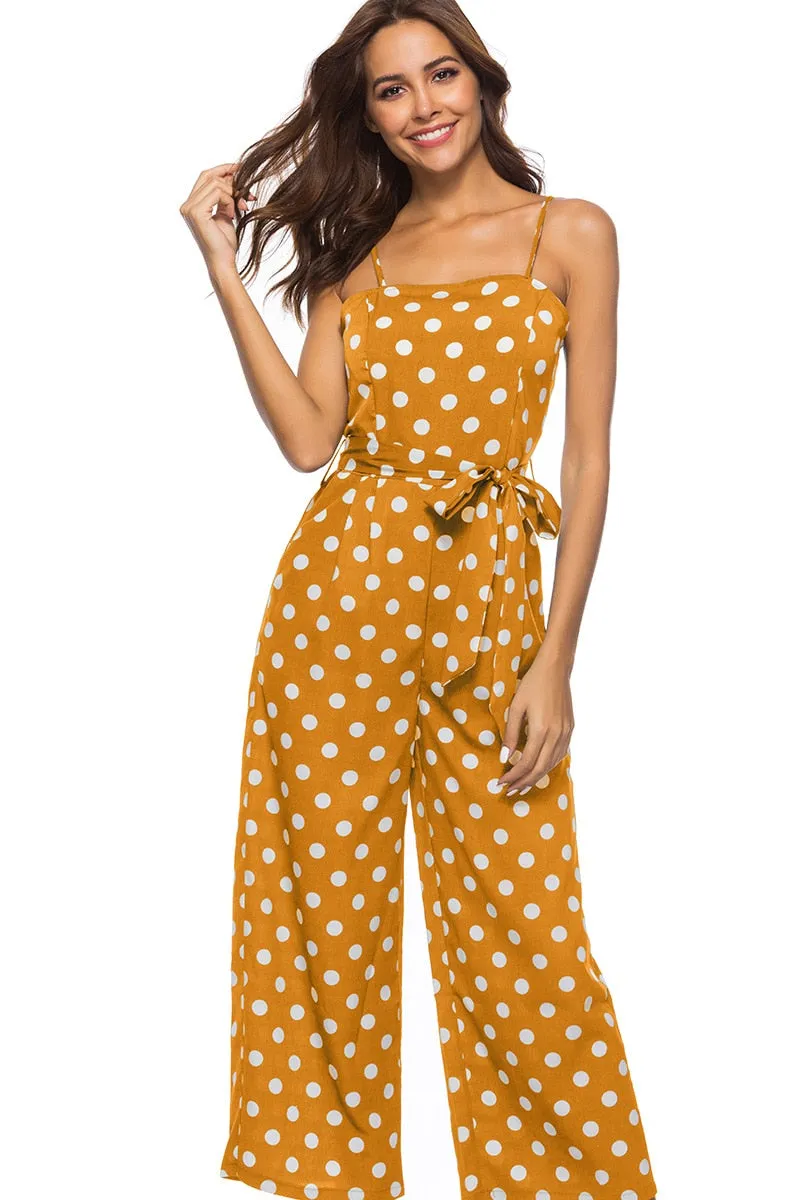 Elegant Stylish Ladies' Polka Dot Print Lace-up Jumpsuits