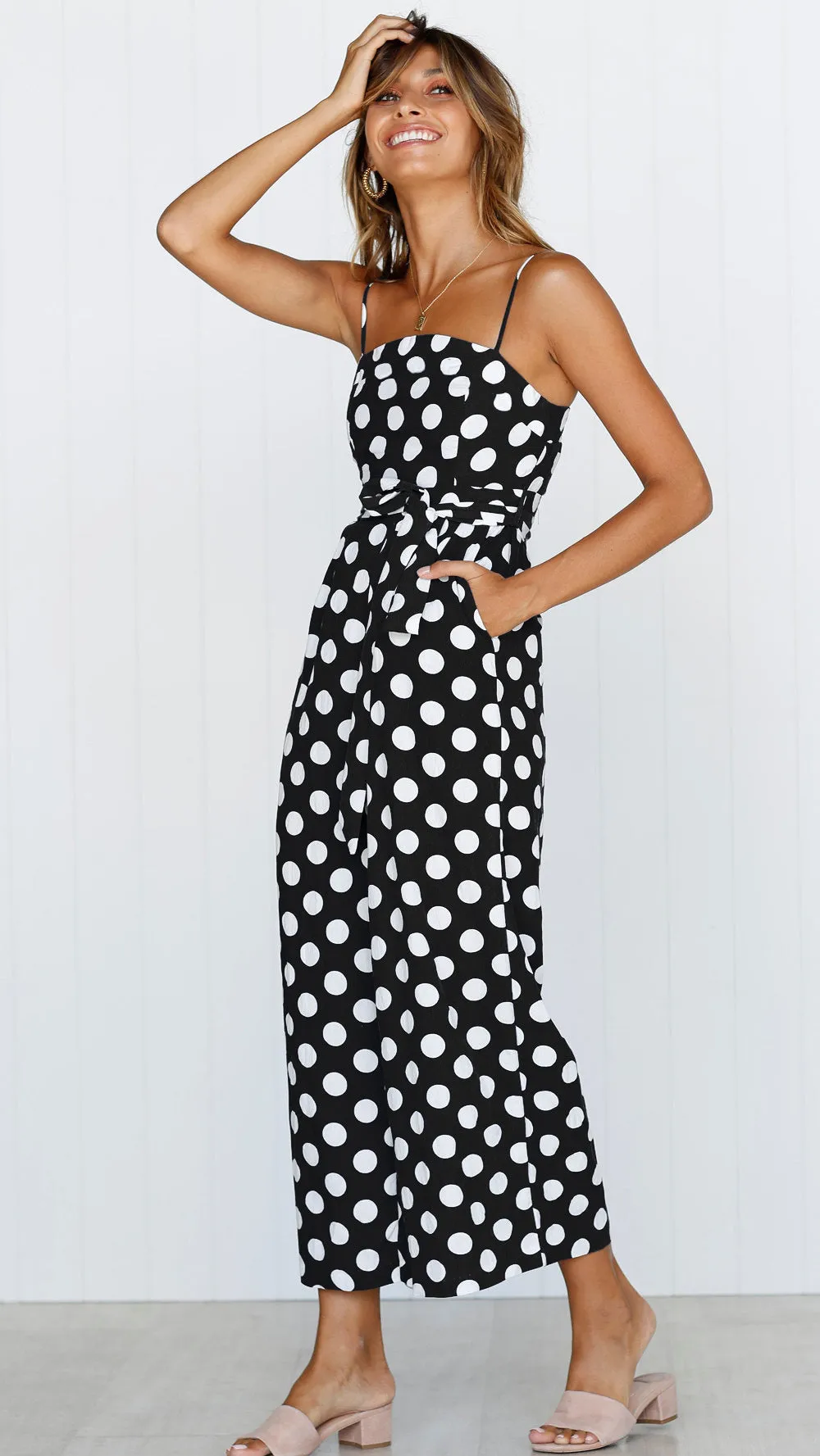 Elegant Stylish Ladies' Polka Dot Print Lace-up Jumpsuits