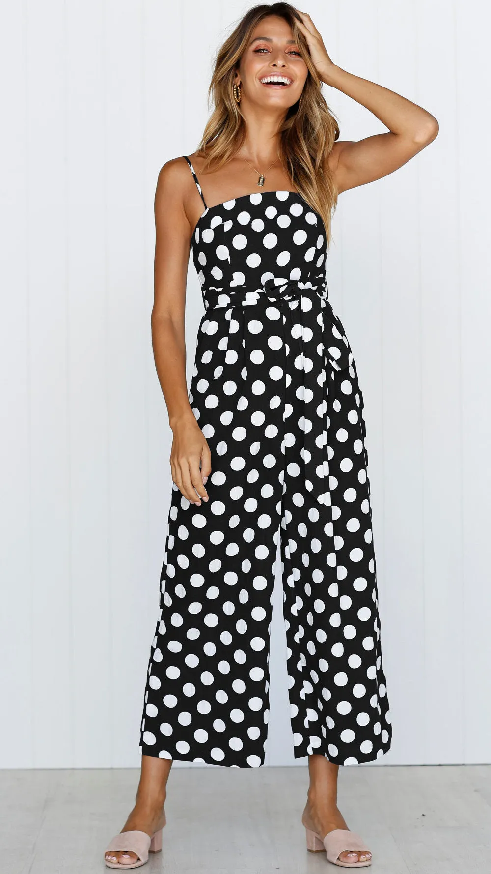 Elegant Stylish Ladies' Polka Dot Print Lace-up Jumpsuits