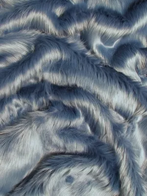 Faux Fake Fur Solid Shaggy Long Pile Fabric / Denim / 15 Yard Bolt