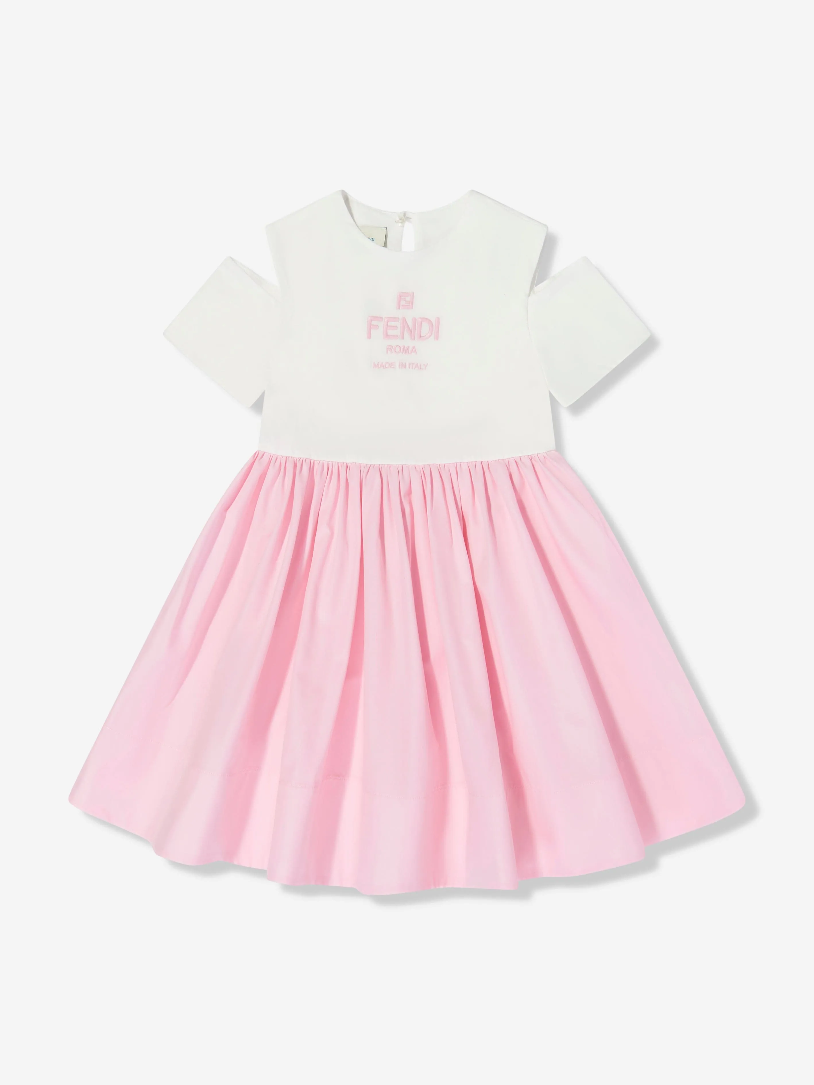 Fendi Girls Cotton Logo Dress in Pink